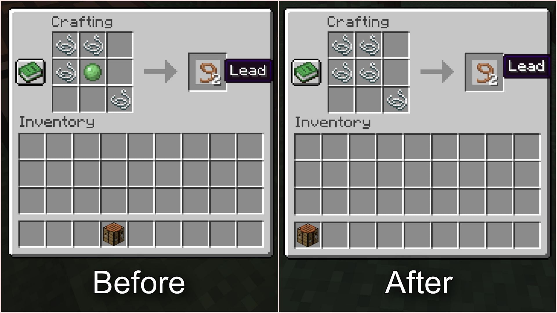 Lead's crafting recipe will not require slime ball (Image via Sportskeeda Gaming || Mojang Studios)